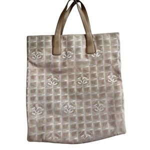 Chanel travel line tote bag beige nylon with leather straps and magnetic close